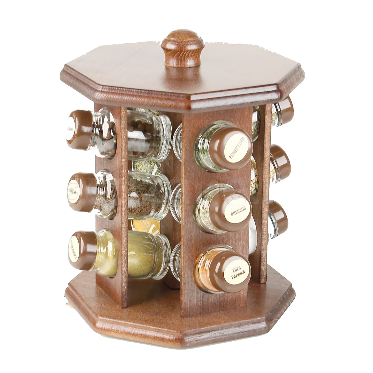 Set 12 Recipiente Condimente, Suport Rotativ Din Lemn