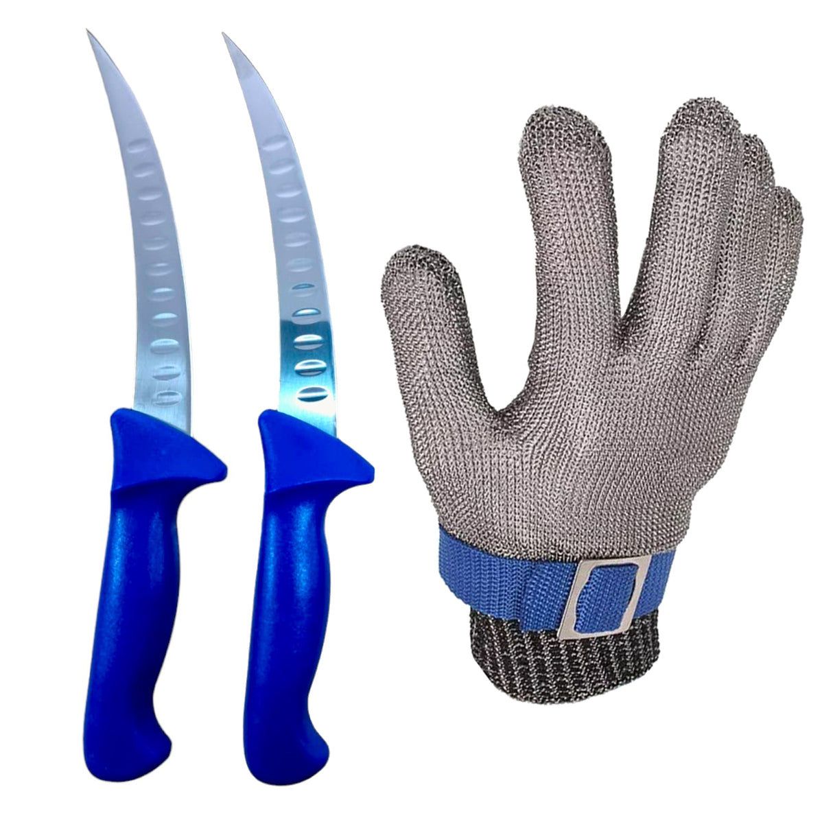 Set 2 Cutite Macelarie Curbate, 27 cm si Manusa Macelarului din Zale, Plasa Anti-Taiere