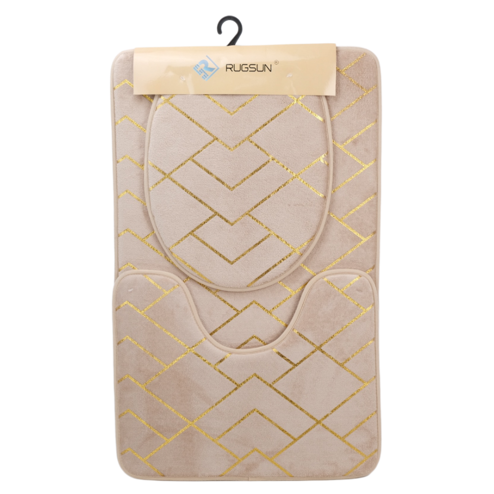 Set 3 covorase pentru baie, Model Geometric, Material Textil, 80x50 cm