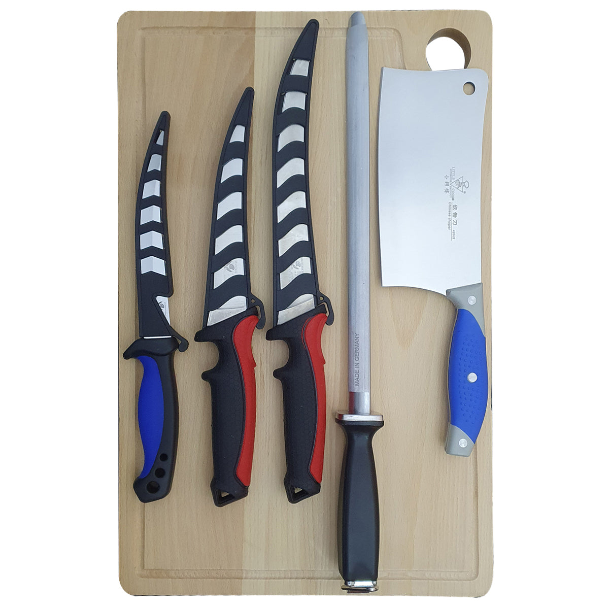 Set 3 cutite Macelarie cu teaca, Satar si Masat