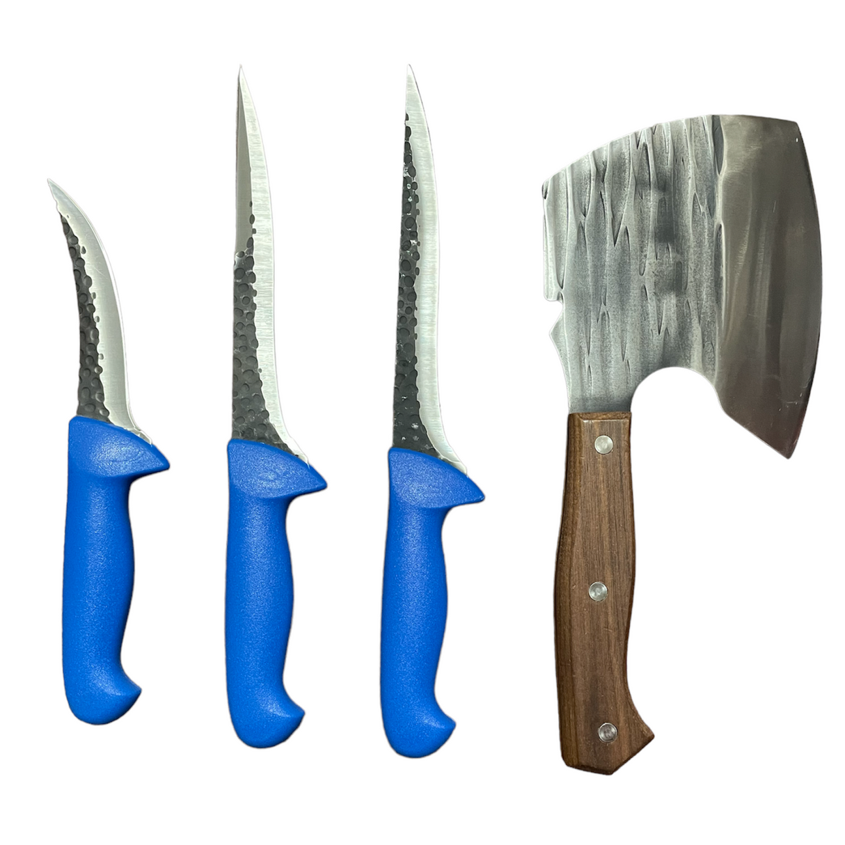 Set 3 cutite macelarie si Satar din Otel Inoxidabil, Maner Lemn, Calitate Japoneza 32 cm