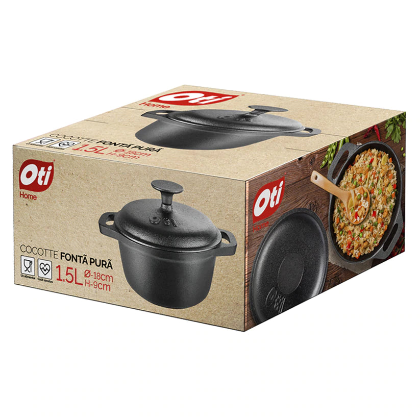 Set 4 produse din fonta pura, Tuci 24 cm, Vas pentru gatit Cocotte Oti 18 cm, Tigaie Oti 24 cm, Grill Oti 22 cm