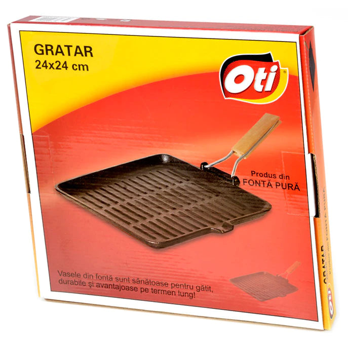 Set 4 produse din fonta pura, Tuci 24 cm, Vas pentru gatit Cocotte Oti 18 cm, Tigaie Oti 24 cm, Grill Oti 22 cm