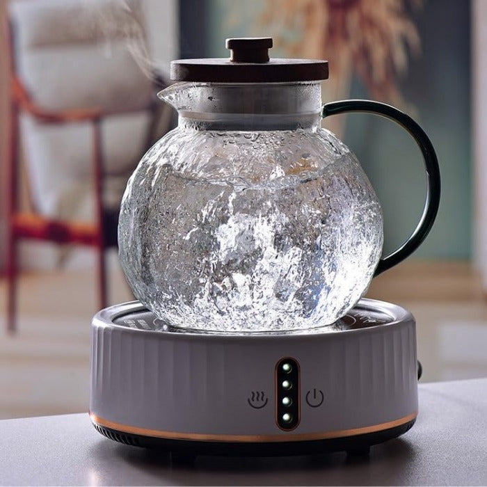 Set Ceainic cu Capac Lemn 1.4 litri si 2 Cani din Sticla Rezistenta 300 ml