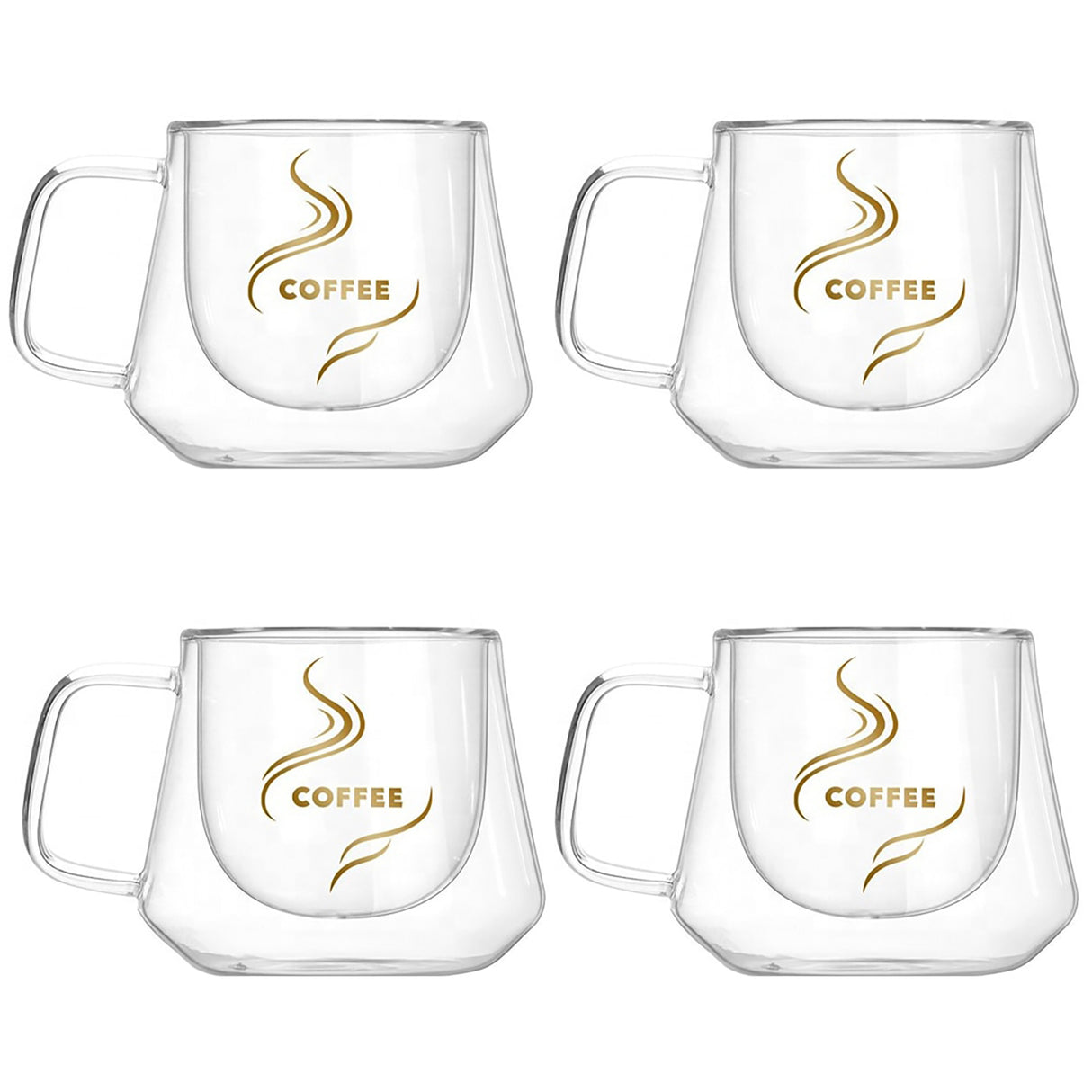 Set 4 cesti Cafea 200 ml, din Sticla cu pereti dubli, Termorezistenti, 13x10x7.5 cm
