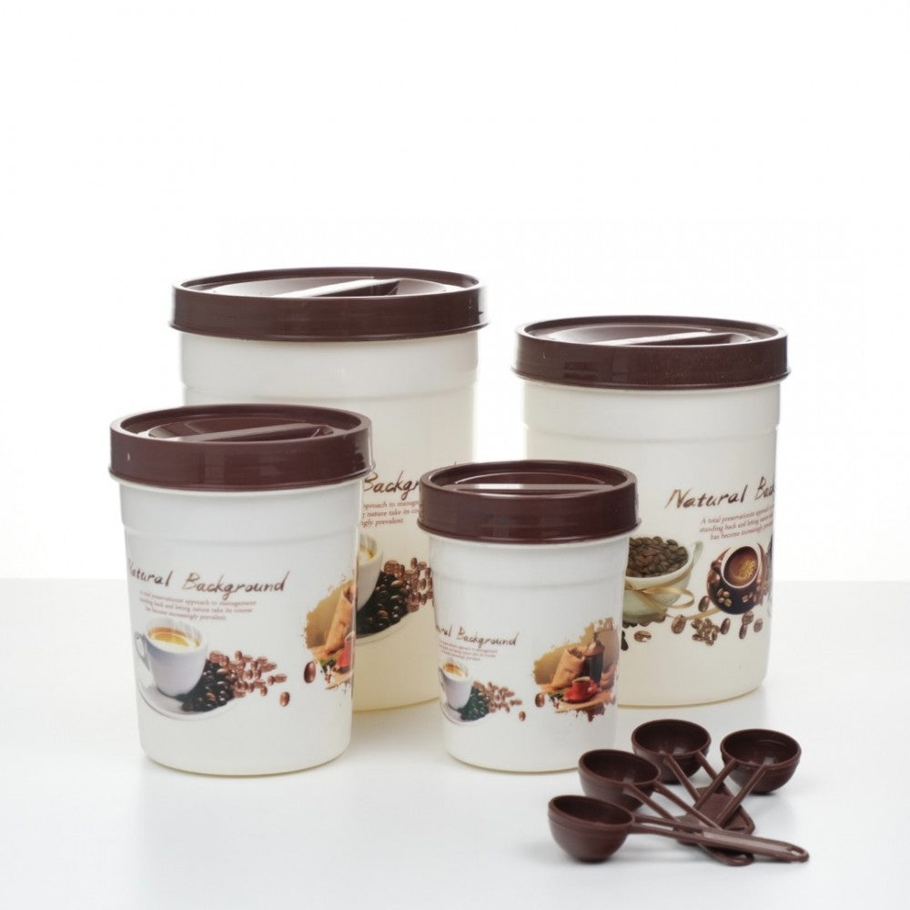 Set 4 recipiente pentru Condimente cu Lingurite si Capace, Plastic