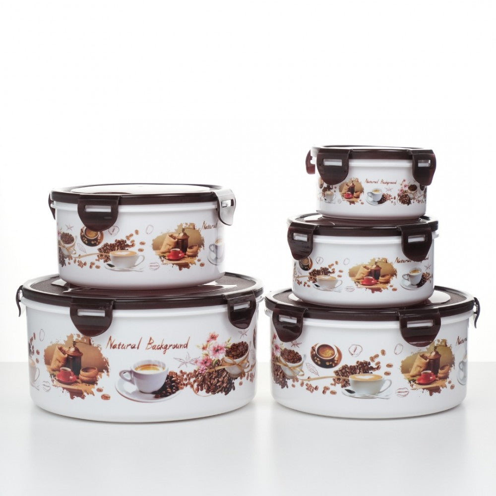 Set 5 caserole din Plastic, pentru alimente rotunde, cu capace