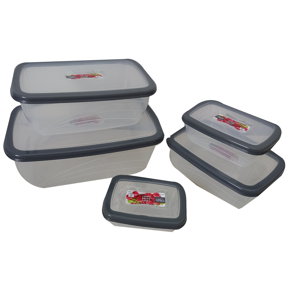 Set 5 cutii alimentare dreptunghiulare cu capace, Plastic