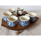 Set 6 cescute Ceramica Traditionale pe suport de Lemn Potcoava, 25 ml