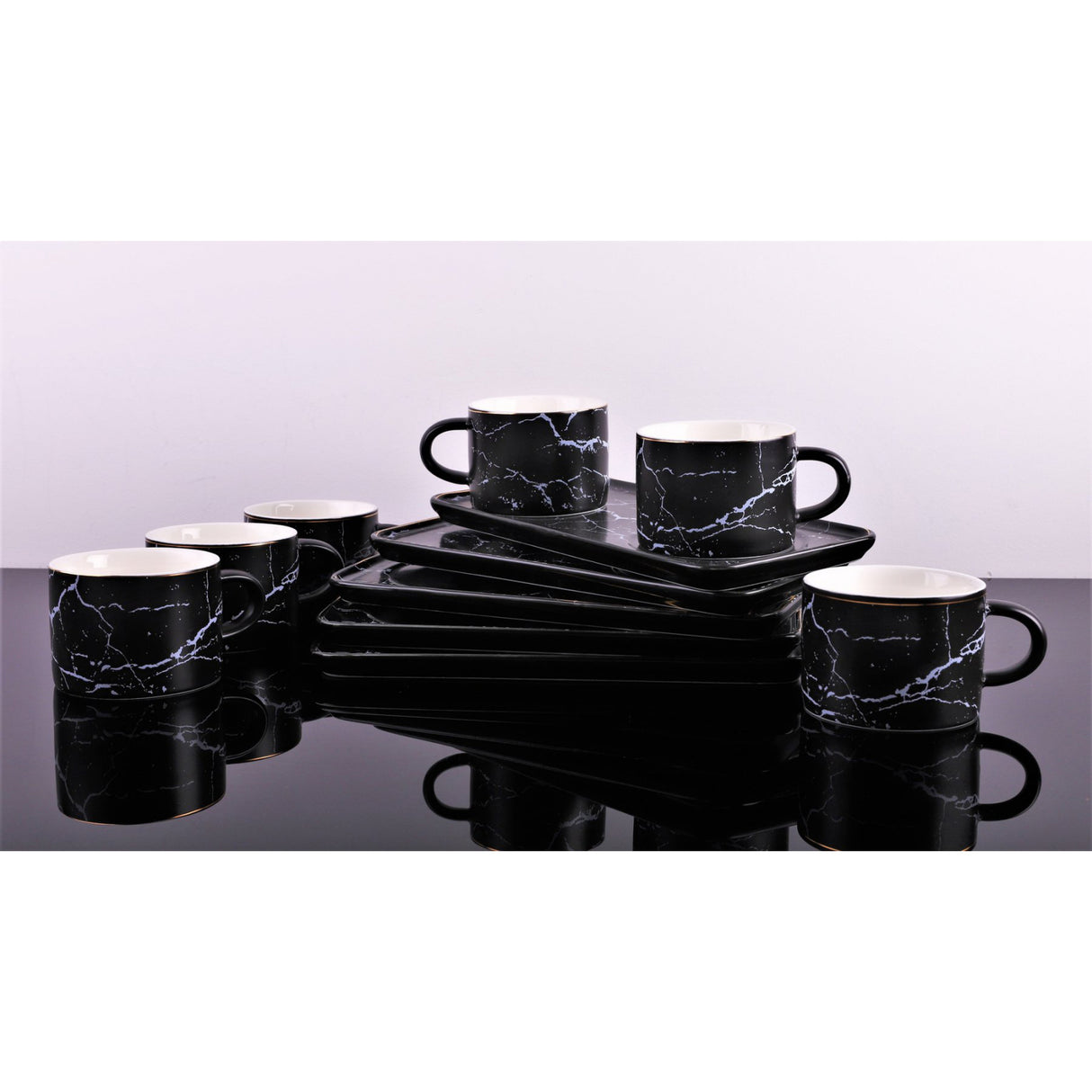 Set 6 cesti Cafea sau Ceai cu farfurioare incluse, Ceramica fina, Model Marmura