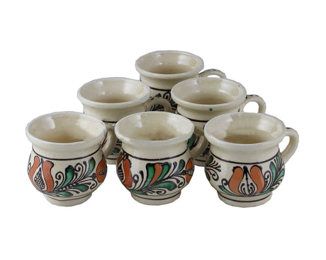Set 6 Cesti Traditionale de Tuica din Ceramica, 50 ml, bauturi alcoolice, visinata, palinca, pictat manual, bucatarie, suvenir