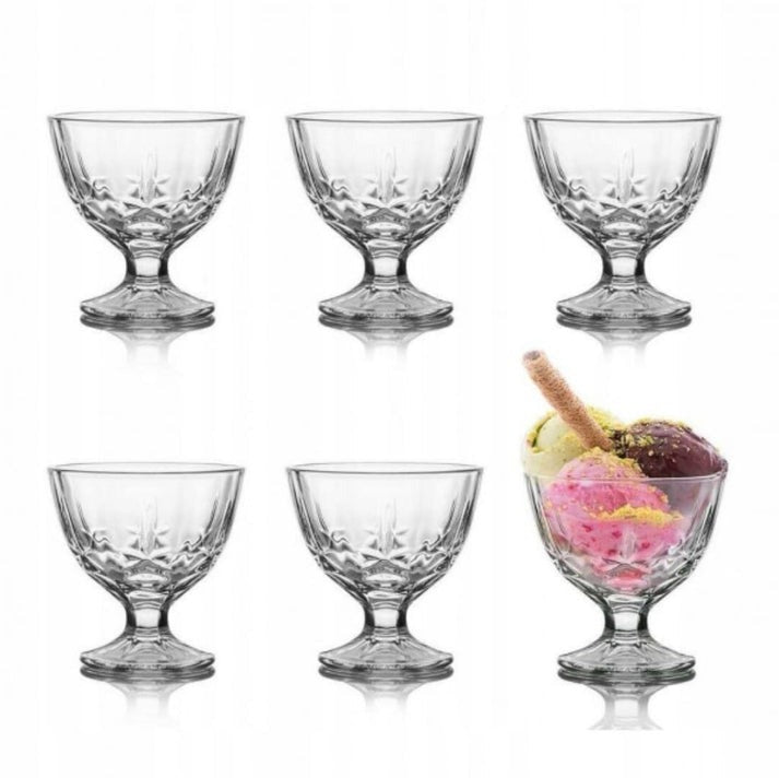 Set 6 cupe cu picior din sticla pentru înghețată/ salata de fructe , 300 ml