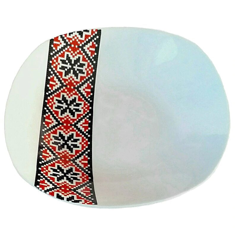 Set de 6 Farfurii Adanci din Portelan cu Motiv Traditional, 23 cm, supa, ciorba, paste, bucatarie, masa, mancare