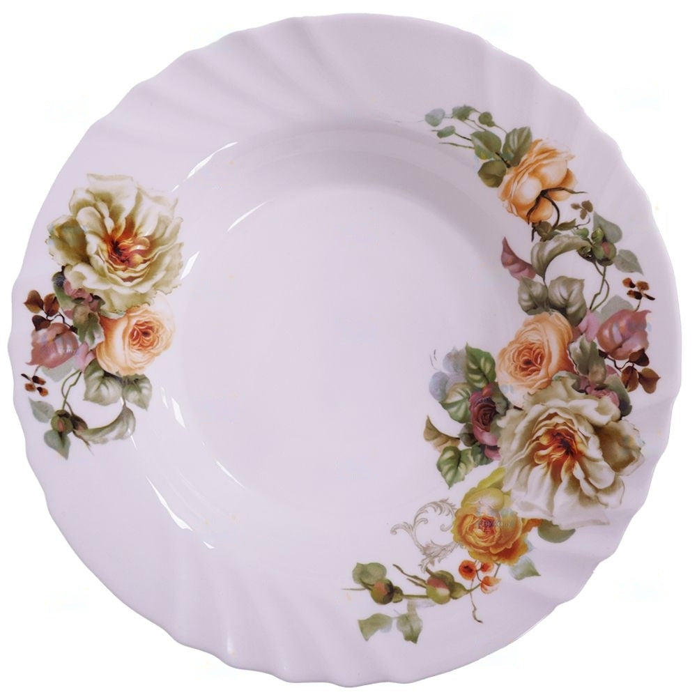 Set 6 farfurii adanci, Opal, 23 cm, Model Floral Trandafiri