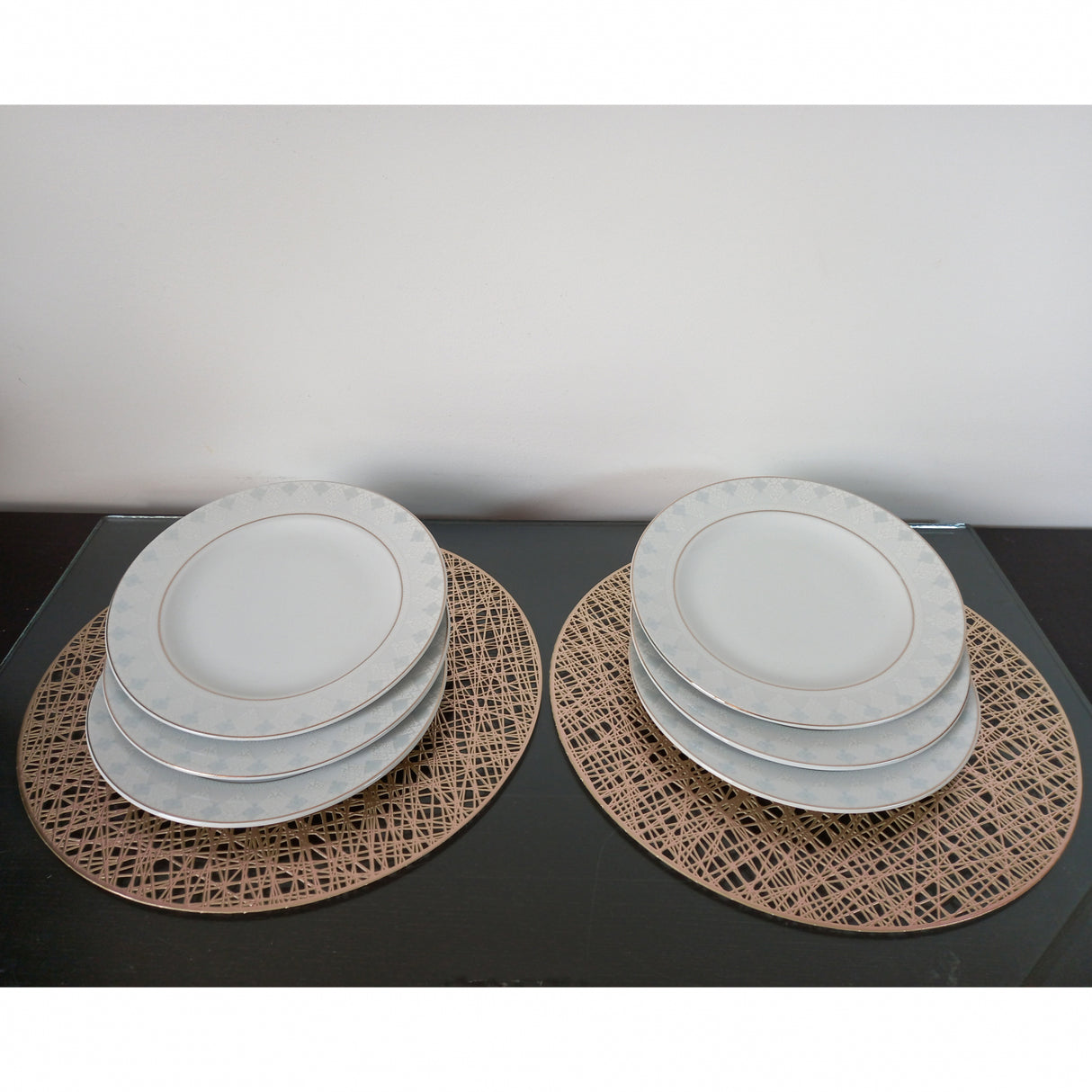 Set 6 farfurii adanci, Portelan, Alb Bleo, cu filigram Auriu, 23 cm