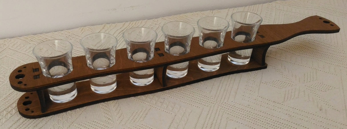 Set 6 pahare pentru Shot cu fund gros si suport din Lemn, 47x4cm