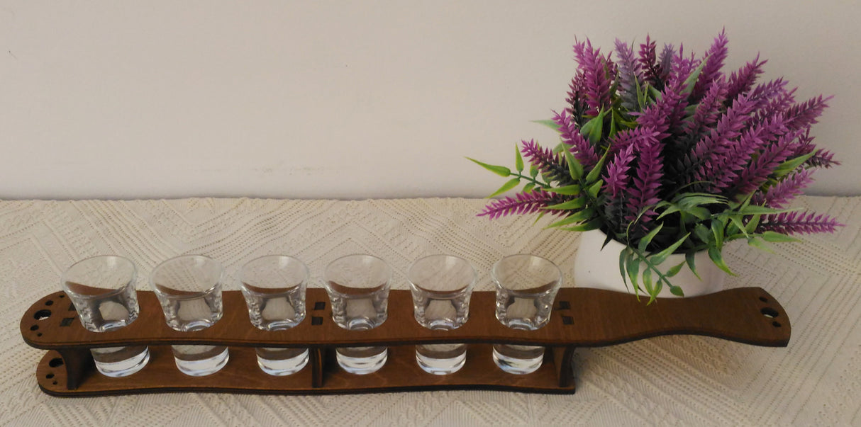 Set 6 pahare pentru Shot cu fund gros si suport din Lemn, 47x4cm