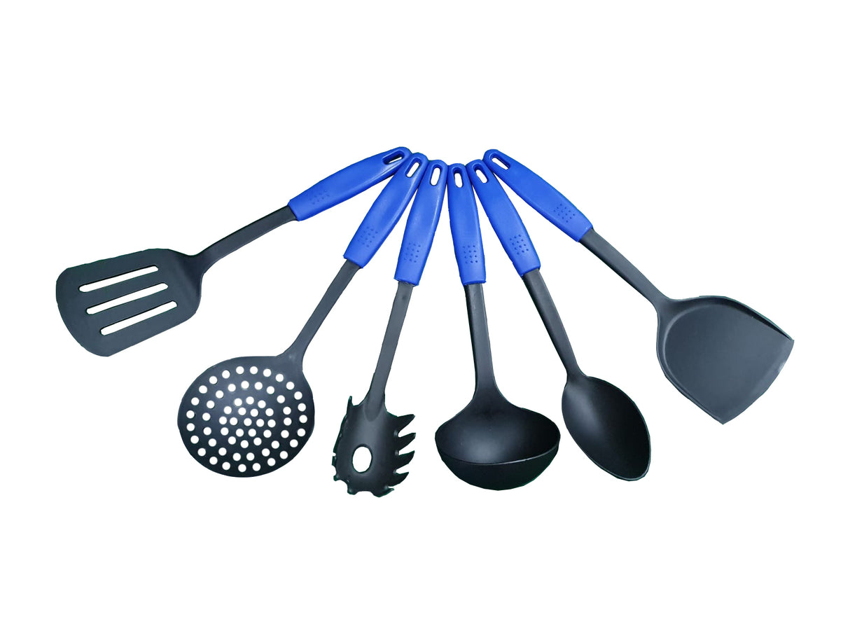 Set bucatarie, 6 ustensile cu suport rotativ, lingura, paleta, polonic, lingura paste, spumiera, gatit