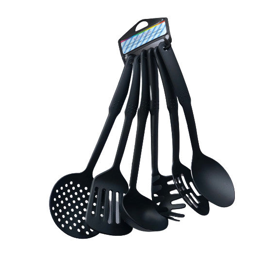 Set bucatarie, 6 ustensile din teflon, 30 cm, lingura, paleta, polonic, lingura paste, spumiera, gatit