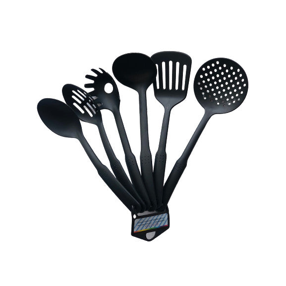 Set bucatarie, 6 ustensile din teflon, 30 cm, lingura, paleta, polonic, lingura paste, spumiera, gatit