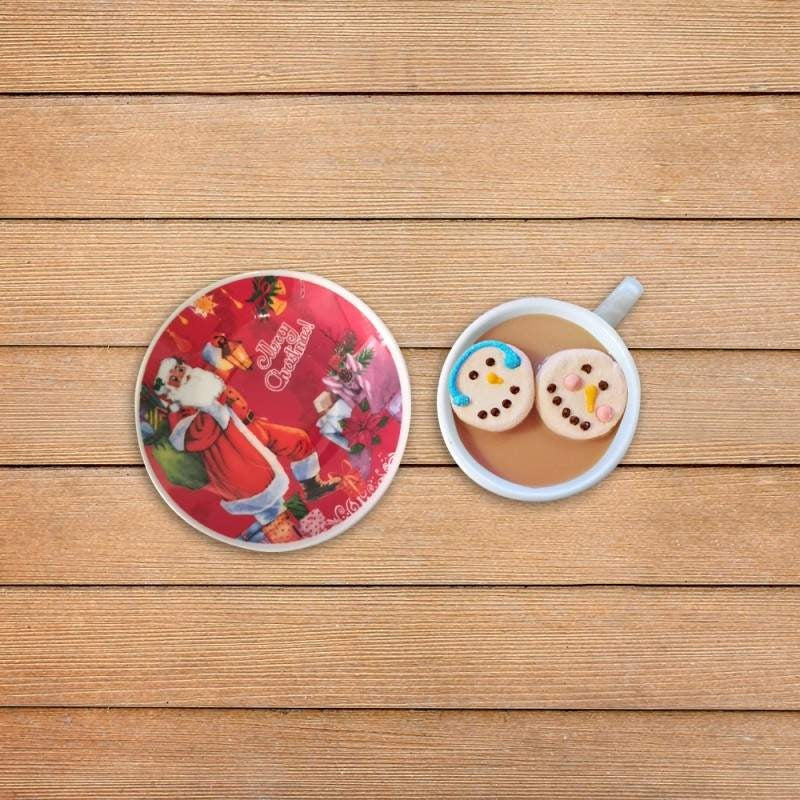 Set 6 Cesti Espresso si 6 Farfurioare, Model Craciun , Ceramica, Cutie Cadou,100 ml