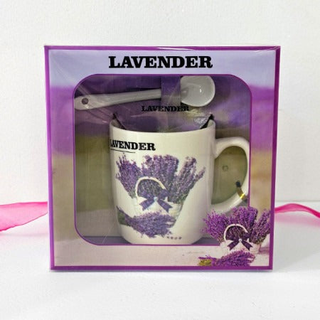 Cana cu lingurita, Ceramica, model Lavanda, 180 ml