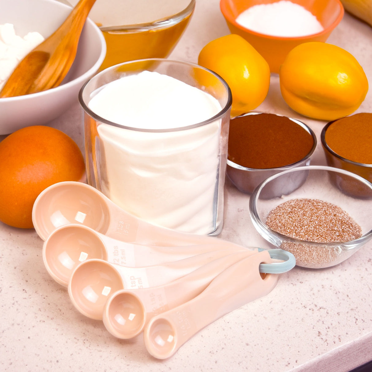 Set 5 linguri de masură, Plastic, Culoare piersică