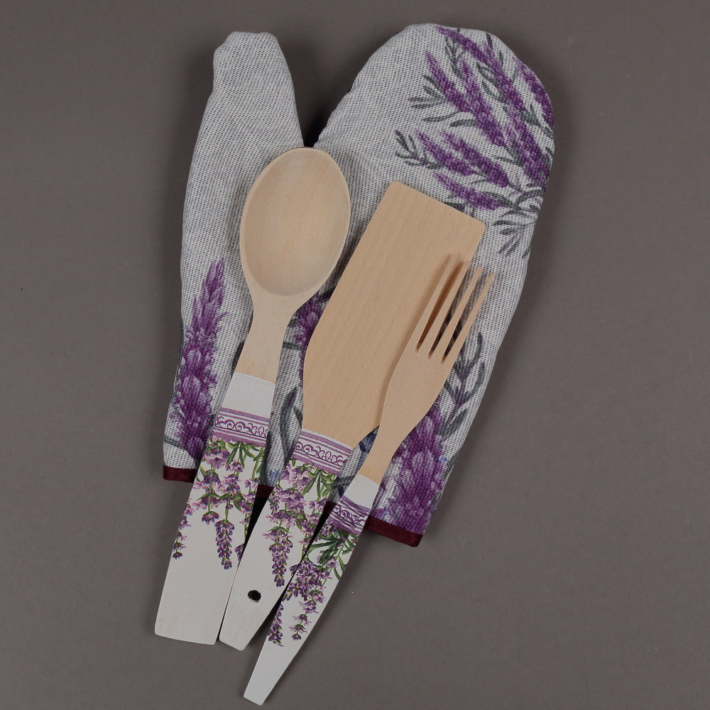 Set manusa de bucatarie din Bumbac cu 3 ustensile din Lemn