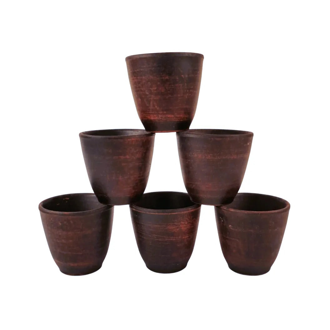 Set 6 Pahare din lut maro pentru tuica/visinata – 80 ml