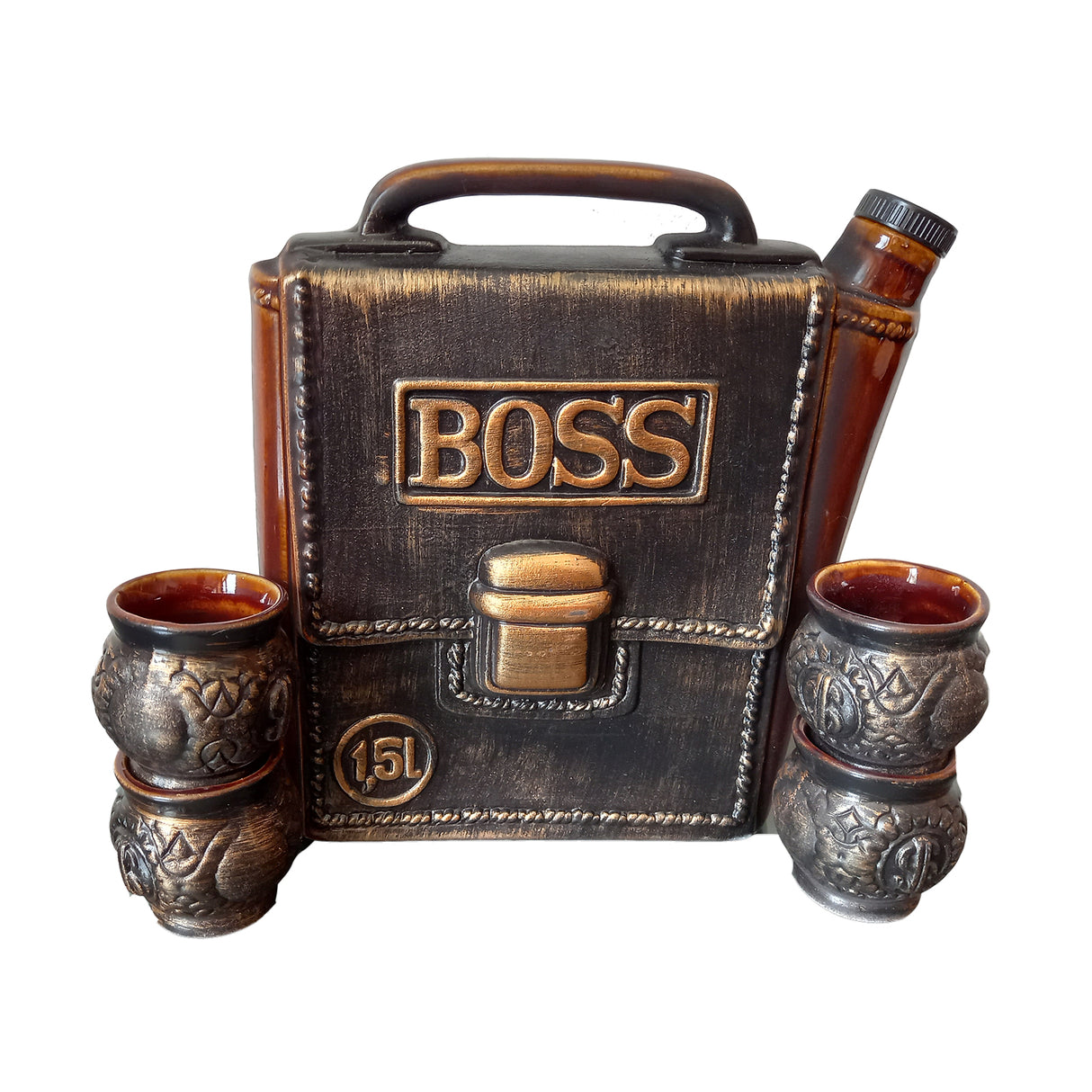 Set pentru servirea bauturiolor, Sticla Geanta Boss 1.5 l cu 4 pahare 100 ml, Ceramica