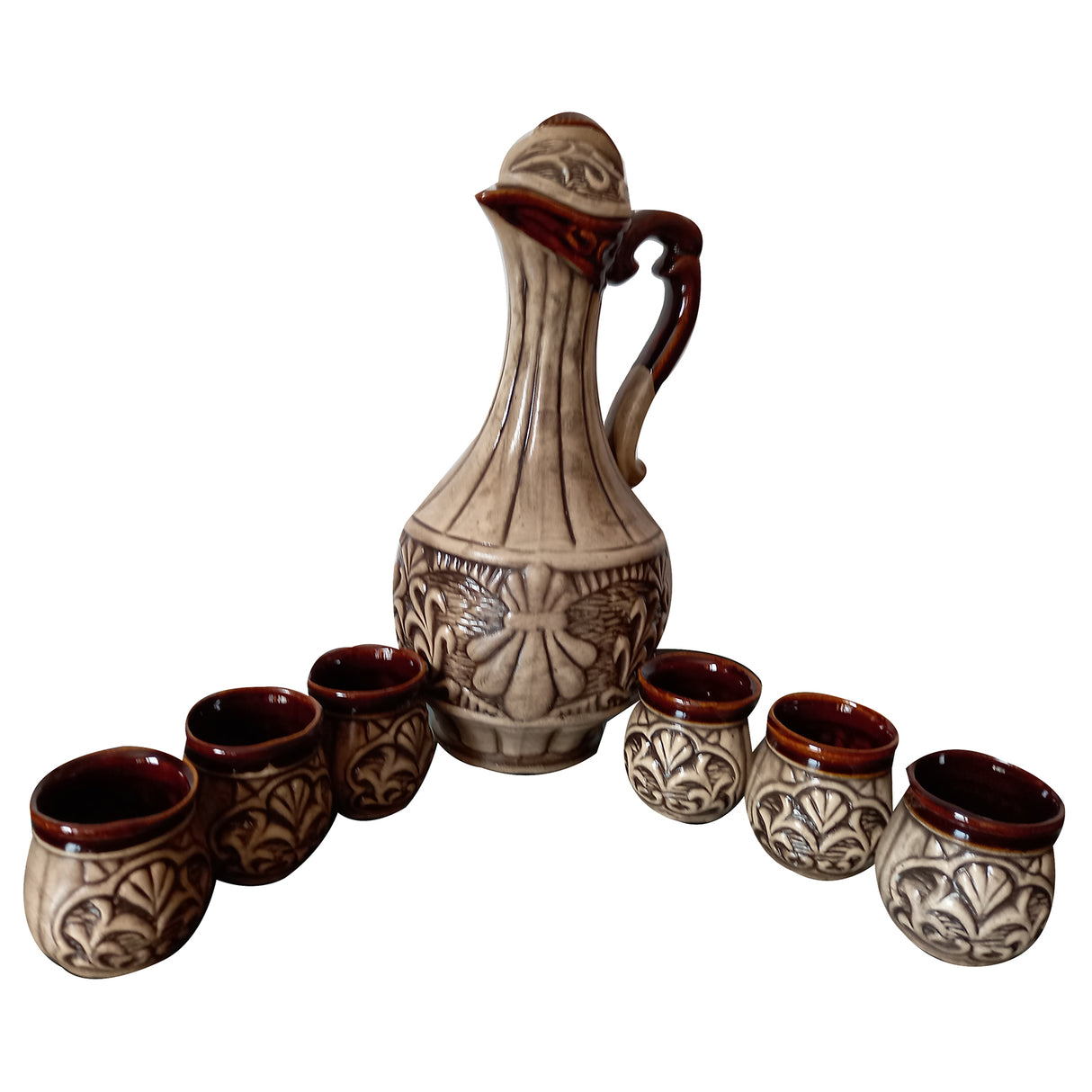 Set pentru servirea bauturiolor, Ulcior 1.8 l cu 6 pahare 100 ml, Ceramica