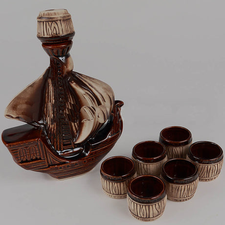 Set pentru Tuica din Ceramica, Sticla Corabie 0.7l cu 6 pahare 50 ml