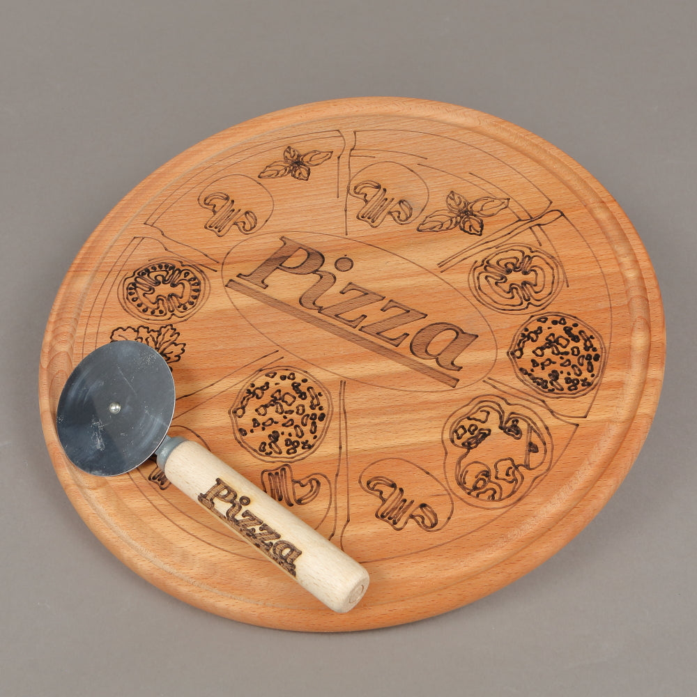 Set platou Lemn si Cutit pentru Pizza, 30 cm