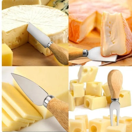 Set 3 cutite Branzeturi, maner din lemn , 12 cm