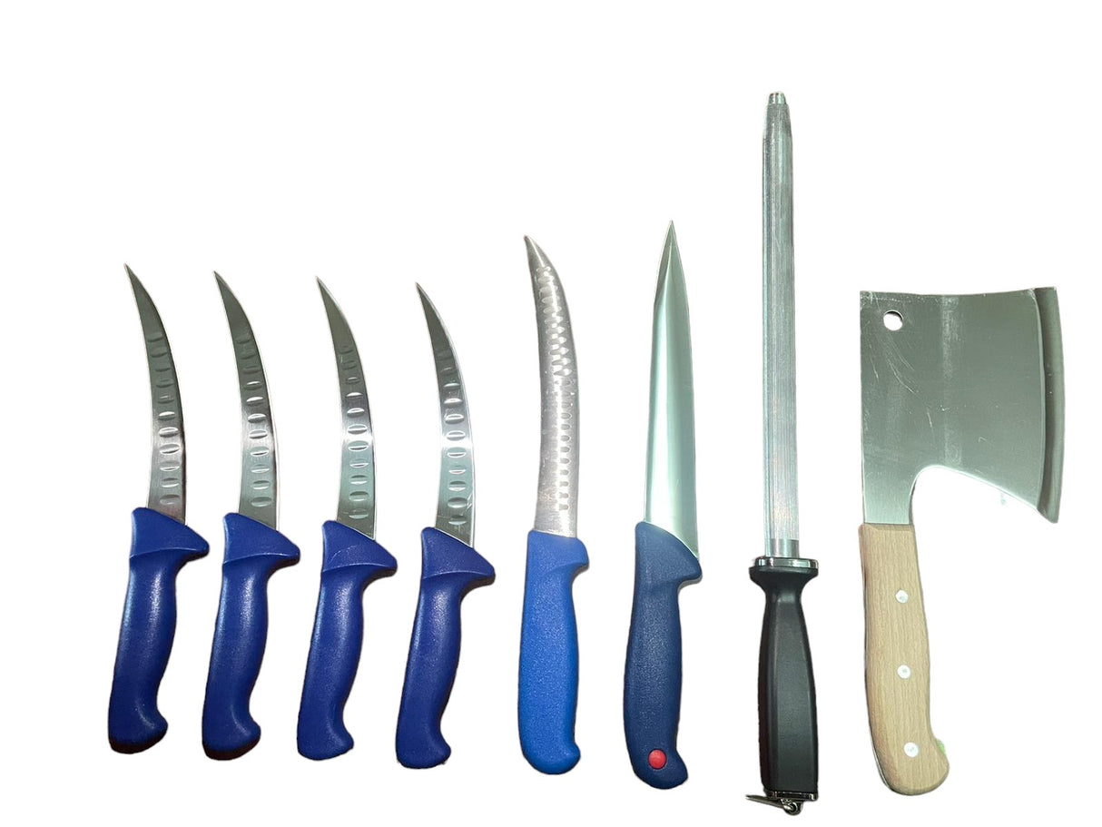 Set 6 cutite Macelarie calitate Germana, Satar pentru spart oase, Masat pentru ascutit, Otel inoxidabil