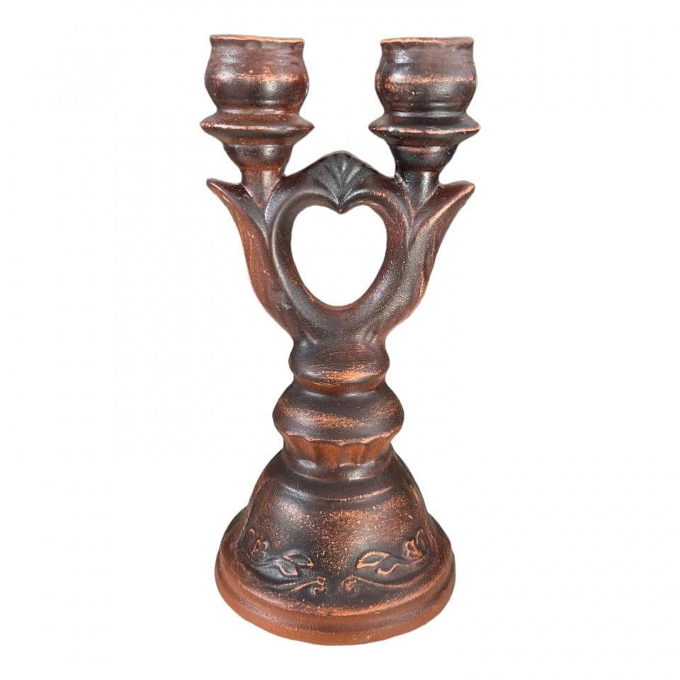 Sfesnic din lut pentru doua lumanari – 24 x 11 cm