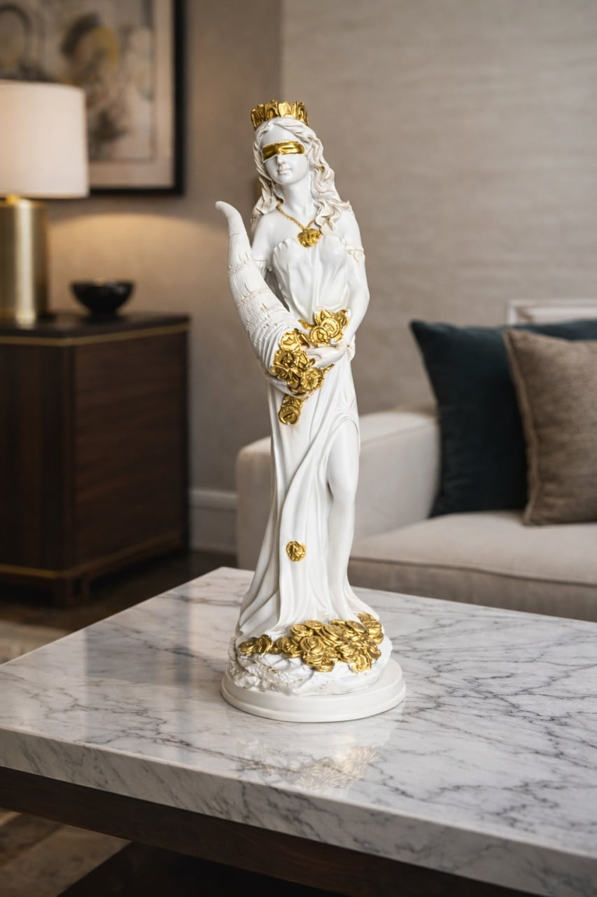 Statuetă Cornul Abundenței - 29cm / 35 cm, Alb-Auriu