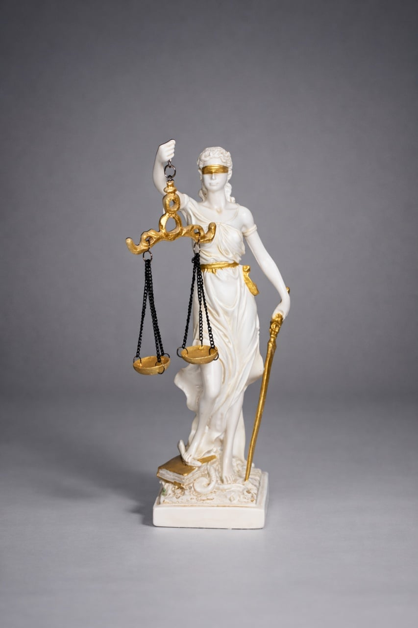 Statueta Zeita Justitiei - Alb/Auriu