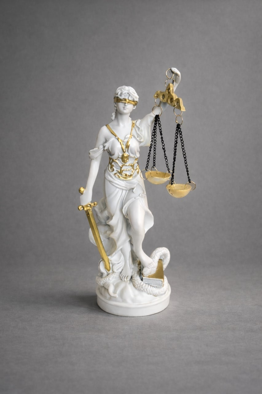 Statueta Zeita Justitiei - Alb/Auriu