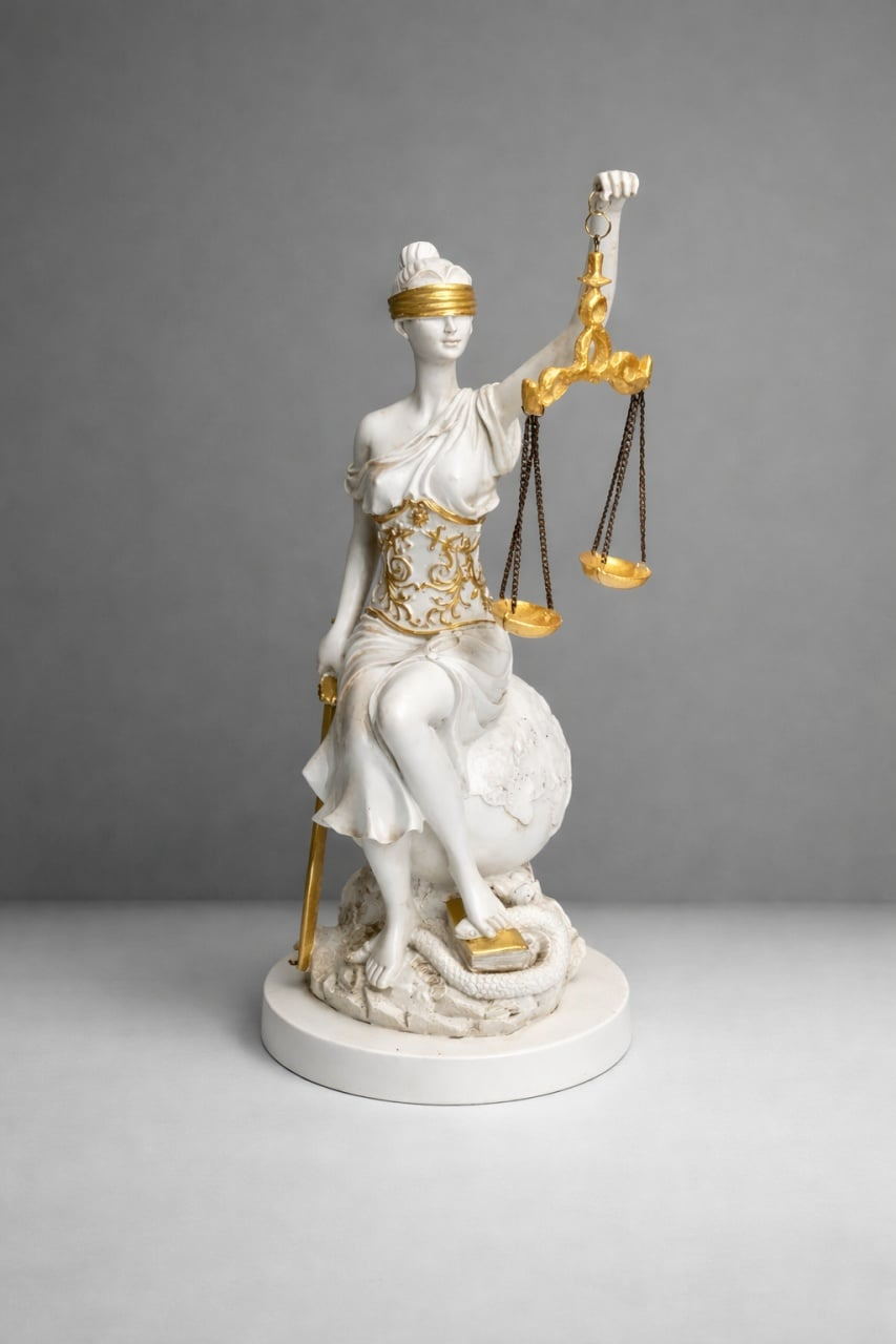 Statueta Zeita Justitiei - Alb/Auriu