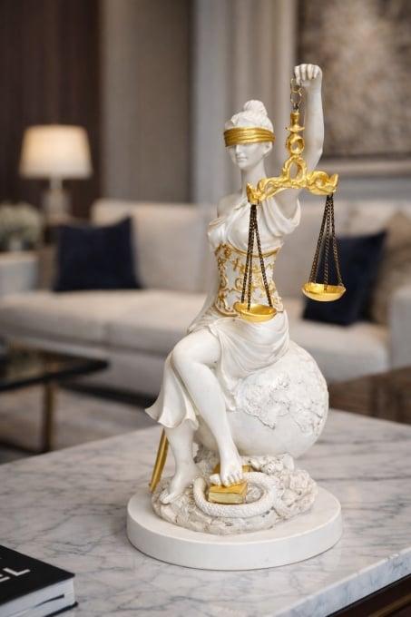Statueta Zeita Justitiei - Alb/Auriu