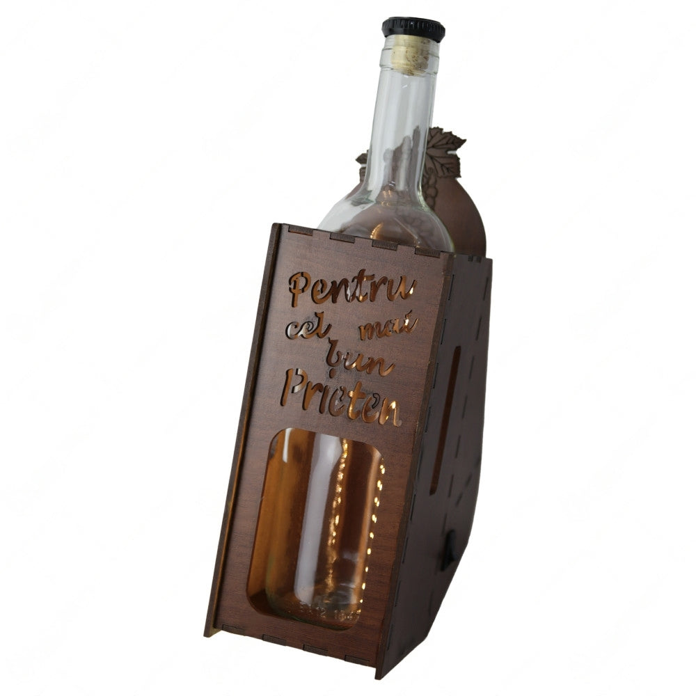 Sticla 1 l cu suport din Lemn cu Led, „Pentru cel mai bun prieten”