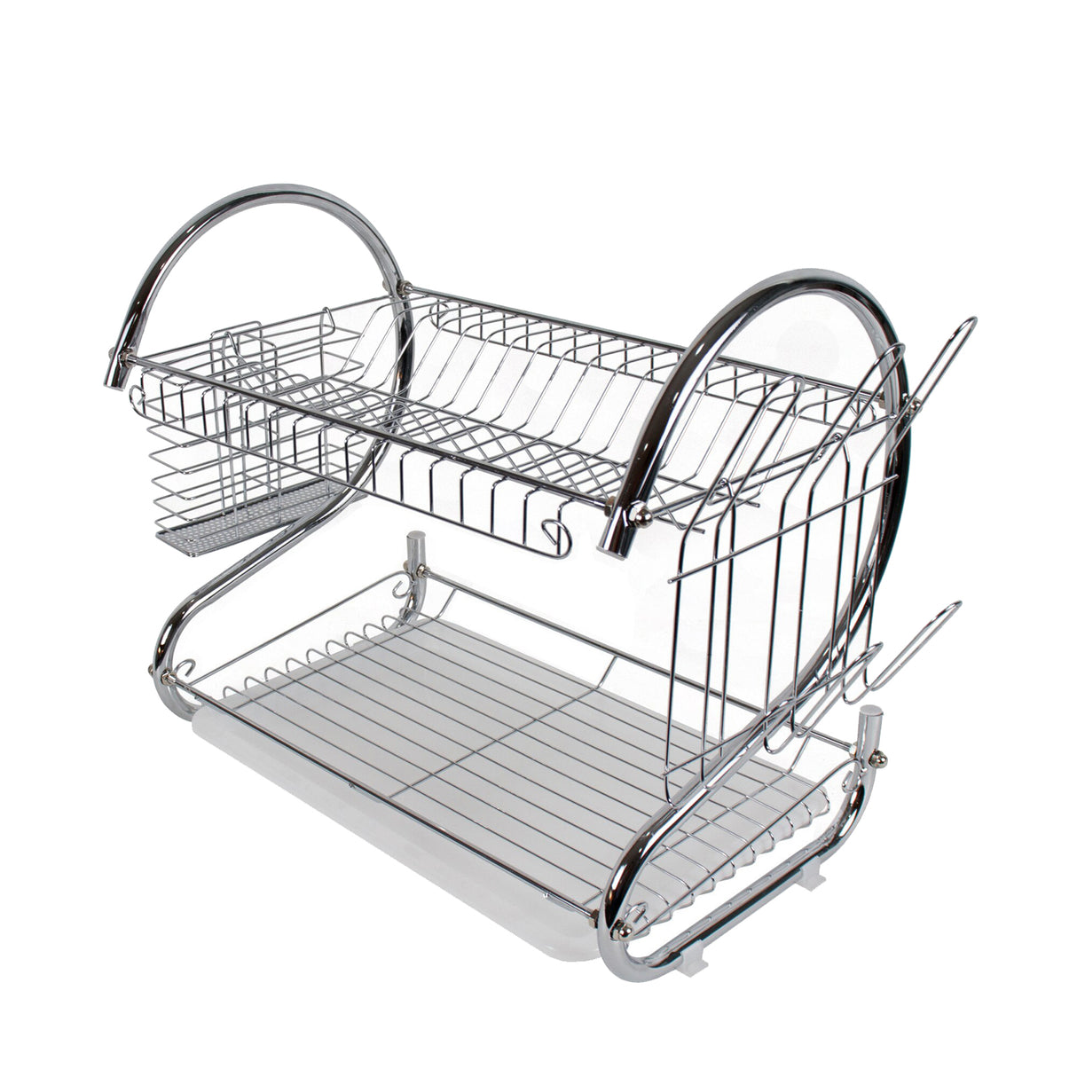 Suport de vase Inox Cromat cu 2 etaje, tava scurgere, suport tacamuri, 40.5 x 24 x 38 cm, Brio Metallica