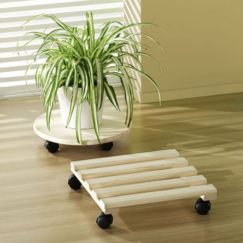 Suport cu roti pentru ghivece, Lemn, 35.5x35.5 cm