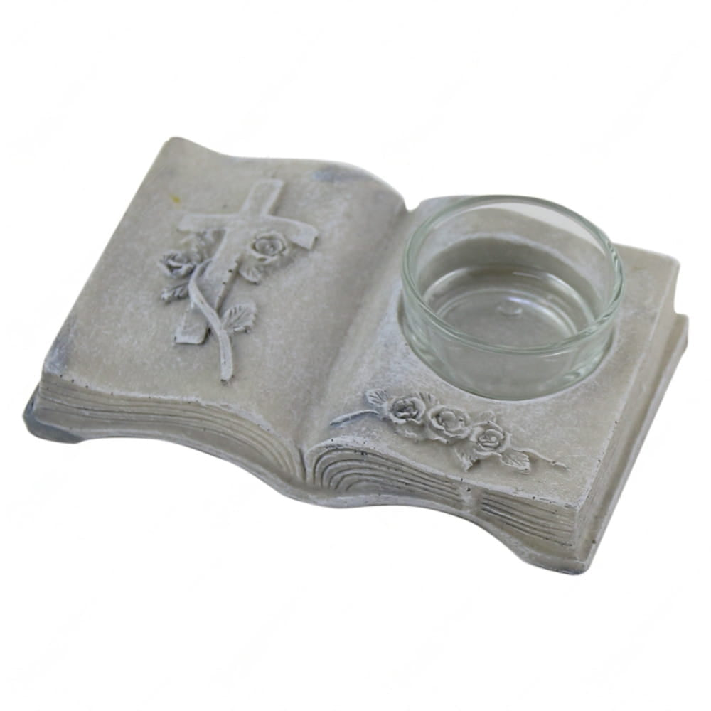 Suport lumanare in forma de Carte, Rasina si Sticla, 12x8 cm