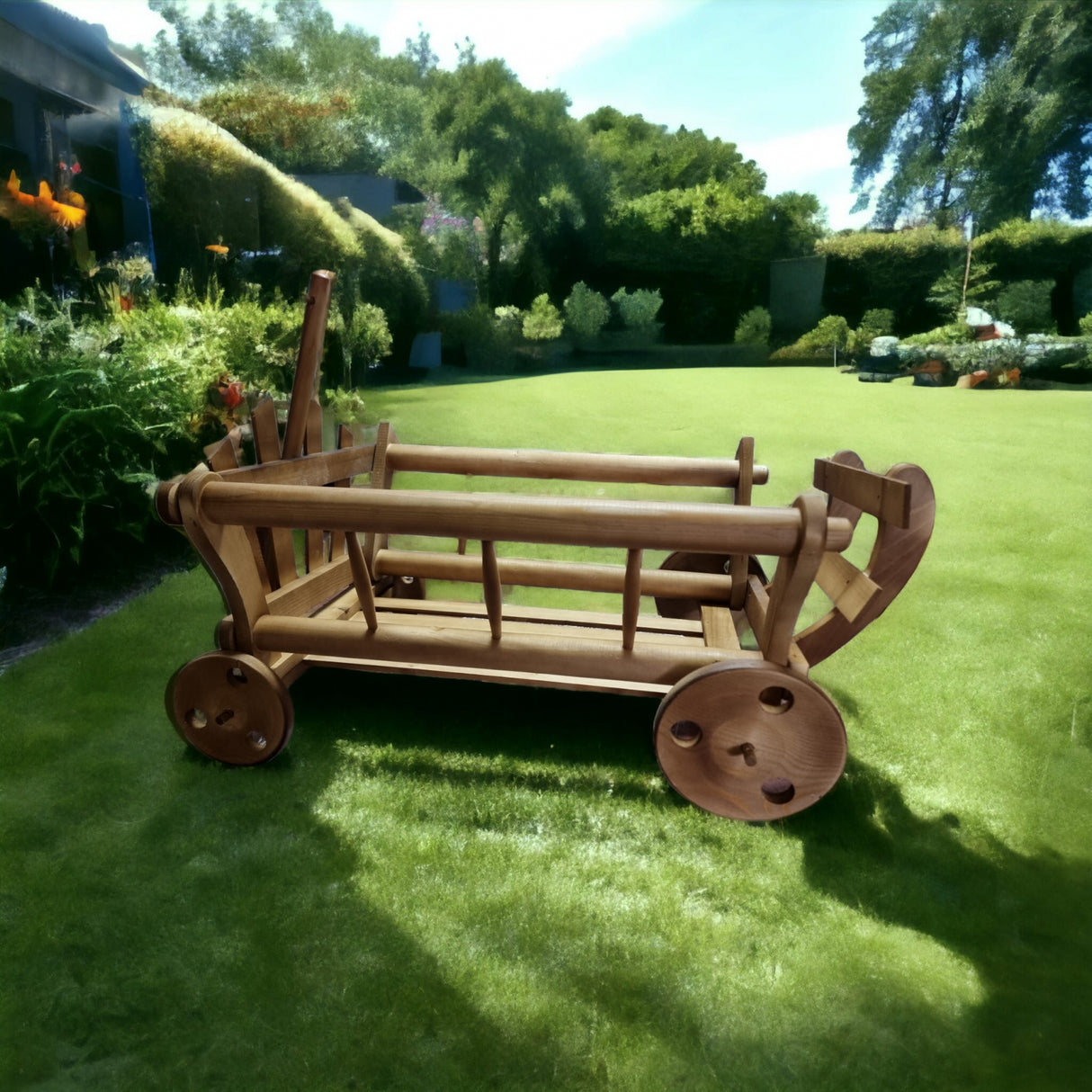 Suport pentru Flori, Caruta, Lemn, 68x48x30 cm