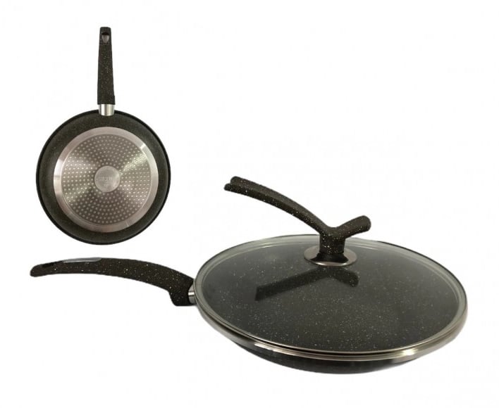 Tigaie Marble din Metal cu capac de Sticla, 28 cm