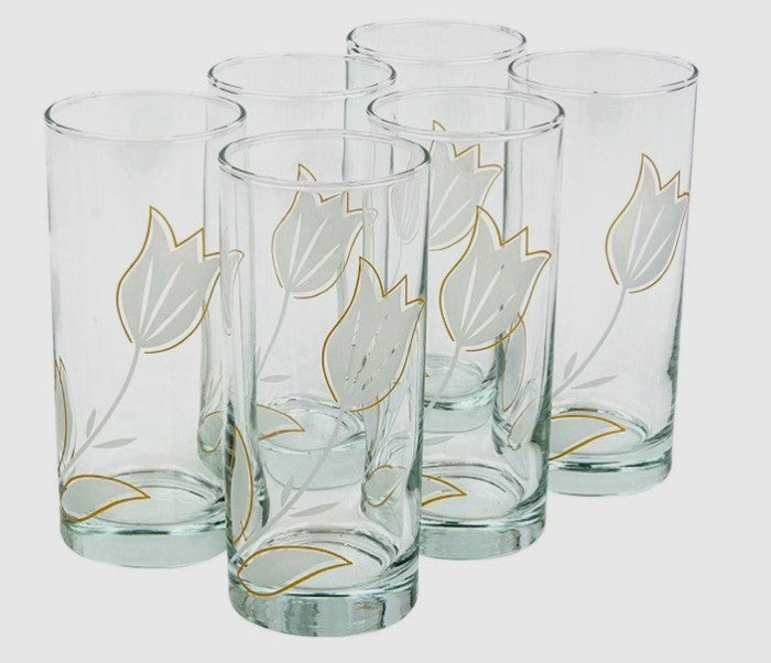 Set 6 pahare de Sticla cu imprimeu Geometric/ Lalea, 200ml