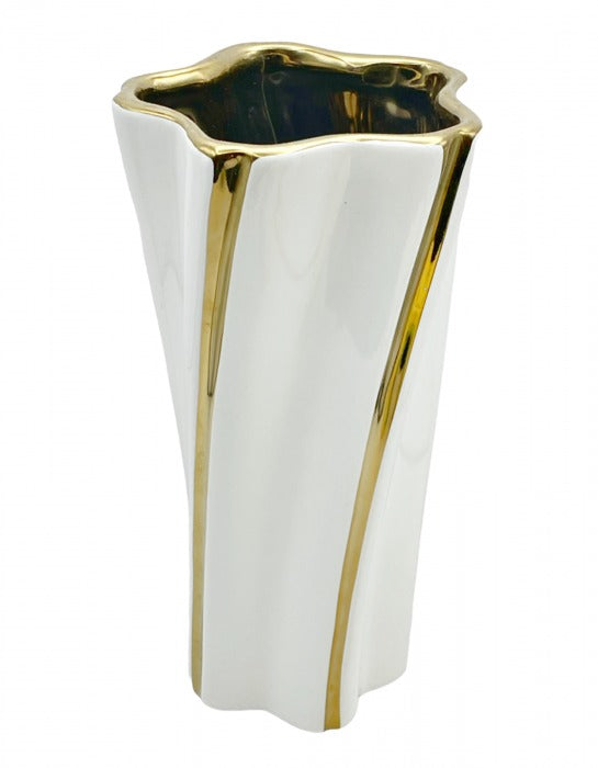 Vaza ceramica , Alb-auriu