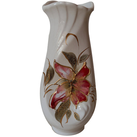 Vaza Decorativa, Ceramica, Model cu Flori, Alba, 900 ml, 22x7 cm